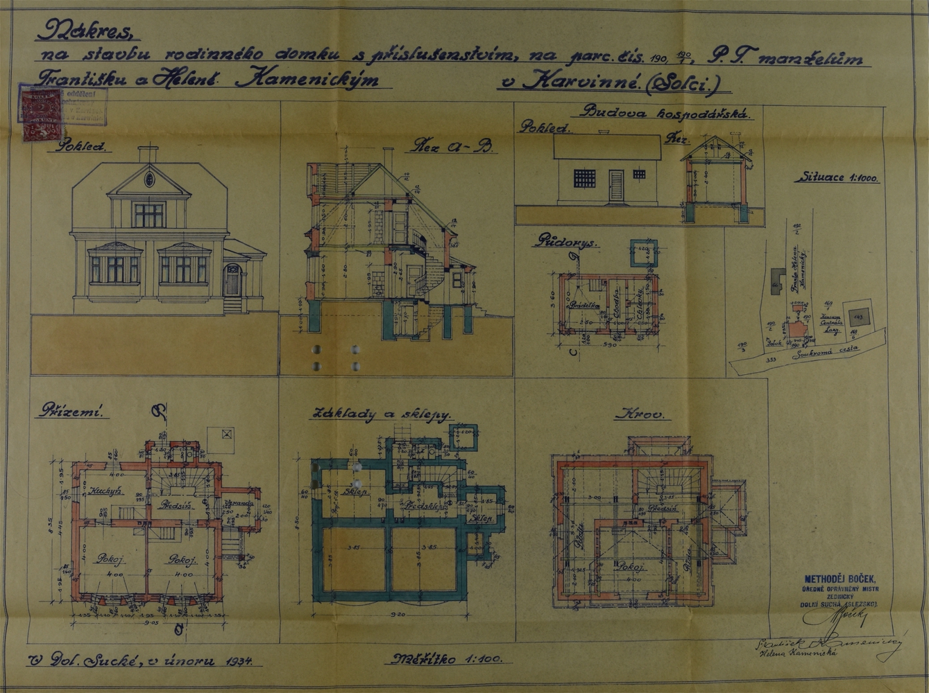Stavební plán domu čp. 22 (II) v Solci z roku 1934