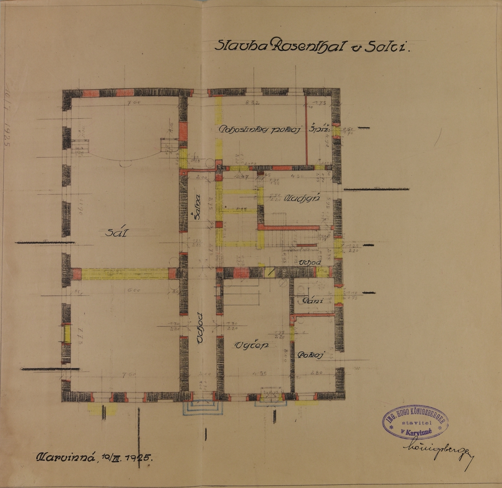 Stavební plán hostince Rosenthal v Solci z roku 1925