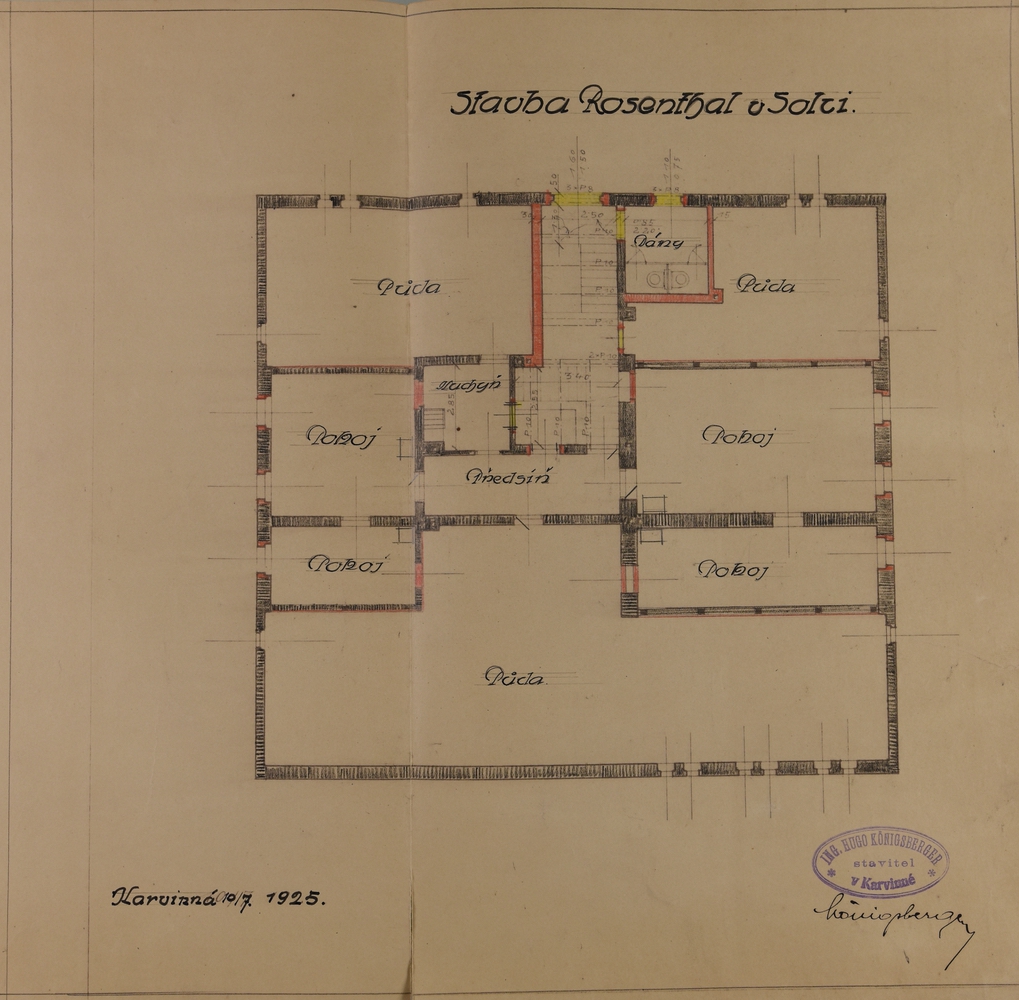 Stavební plán hostince Rosenthal v Solci z roku 1925