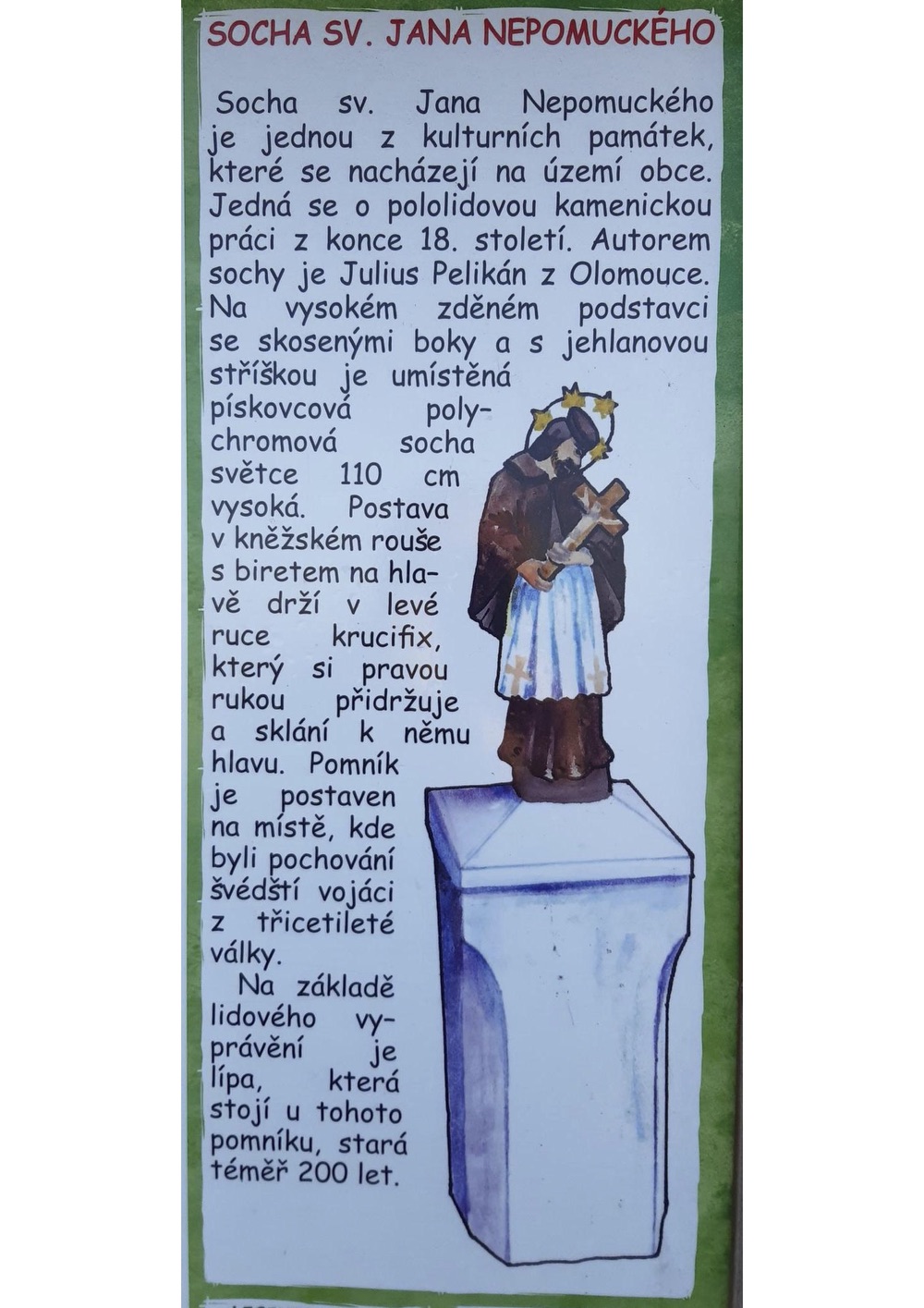 Socha sv. Jana Nepomuckého (Petrovice u Karviné): legenda na informační tabuli