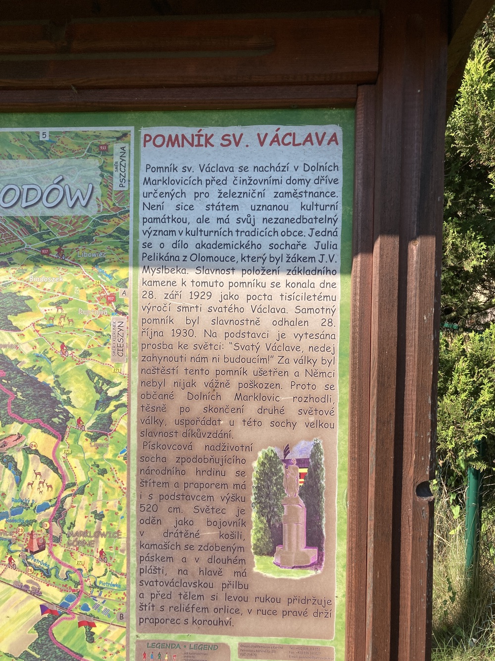 Pomník sv. Václava v Dolních Marklovicích, vytvořený v letech 1929-1930 sochařem Juliem Pelikánem. KULTURNÍ PAMÁTKA