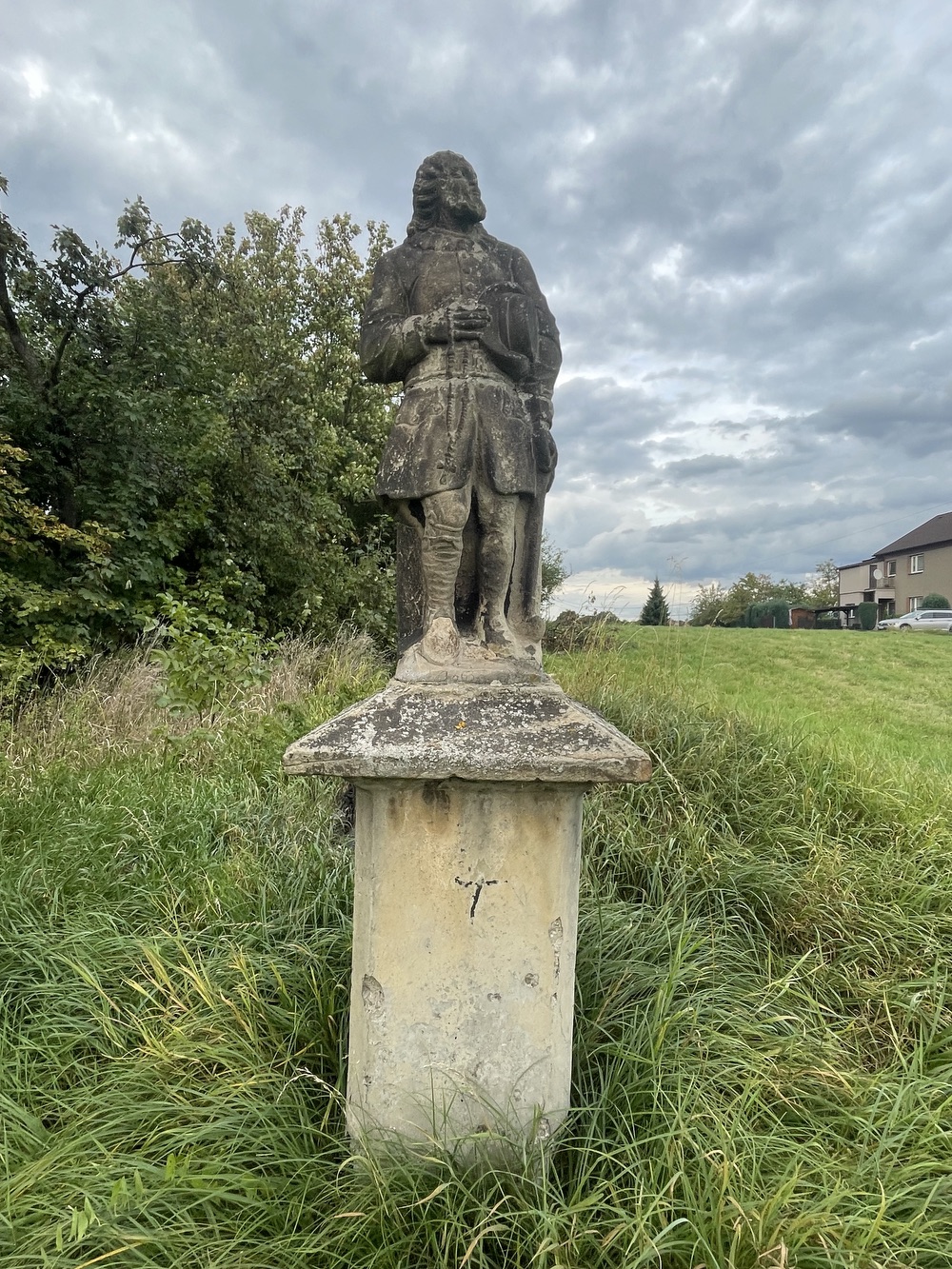 Socha svatého Isidora z roku 1863 v Petřvaldě, Na Zaryjích. (Fotografováno: 22.9.2023. Autor: Grafová Lenka)