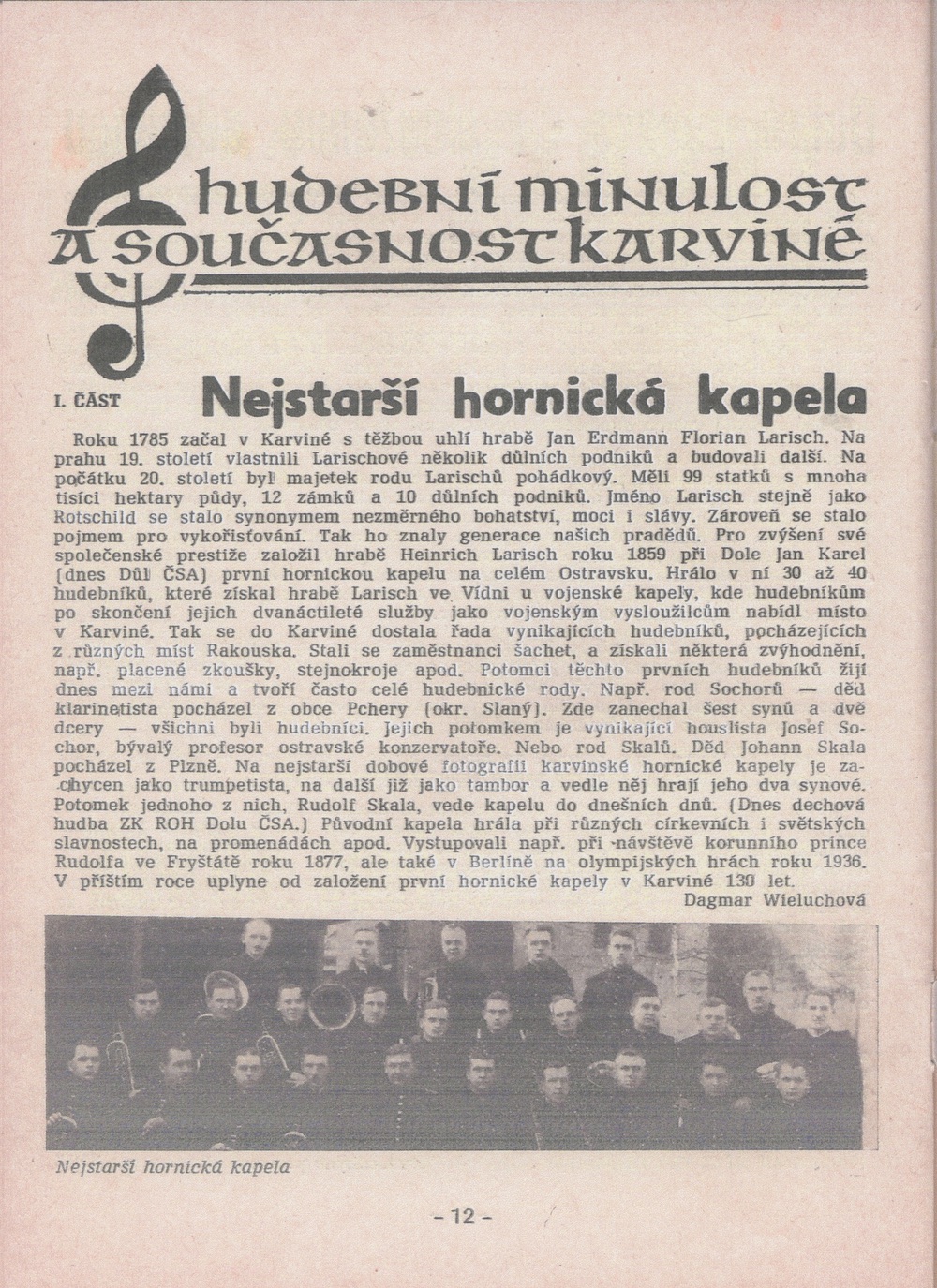 Hudební minulost a současnost Karviné: Nejstarší hornická kapela (Dagmar Wieluchová)