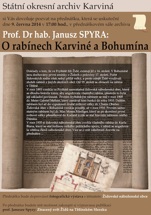 Prof. Dr hab. Janusz SPYRA: O rabínech Karviné a Bohumína